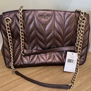 Kate Spade quilted leather metallic brown shoulder bag with gold chain